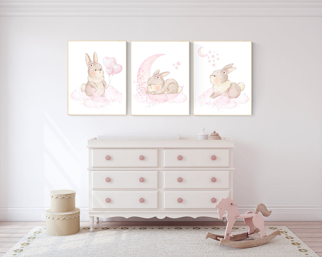 Bunny nursery wall art rabbit nursery decor girl nursery bunny nursery decor bunny print nursery baby room decor girl bunny prints