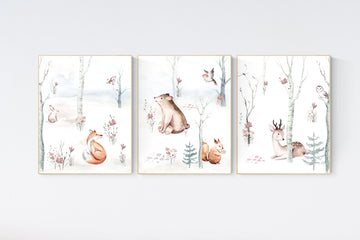 Nursery decor woodland animals, gender neutral nursery, Woodland Nursery Wall Art, Woodland animal prints, forest, animal nursery wall decor