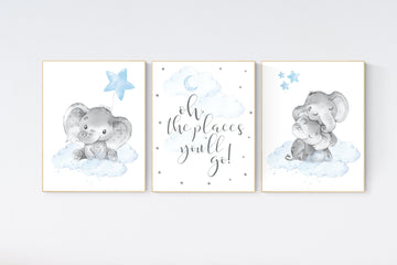 Nursery decor boy elephant, Elephant nursery, nursery decor, boys room decor, oh the places you'll go, clouds and stars elephant nursery