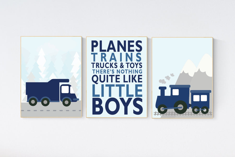 Navy nursery decor, Transportation decor, vehicles print, navy blue wall art, Nursery decor boy, truck nursery, kids room decor