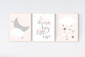 Nursery decor girl, Blush pink, cloud, stars, moon, blush nursery wall art, girls nursery wall decor, nursery prints girl, blush prints