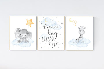 Nursery wall art elephant, neutral nursery, Gender neutral nursery, dream big little one, Baby wall decor, baby room decor, moon
