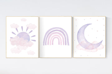 CANVAS LISTING: Nursery prints rainbow, pink purple, girl nursery, Nursery decor girl, nursery wall art, pink and purple