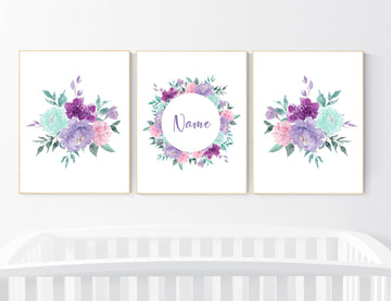 Nursery decor girl boho, nursery decor girl floral, floral nursery decor, flower nursery decor, purple teal nursery, girl nursery decor
