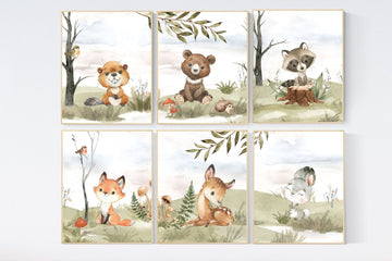 Woodland nursery decor, animals prints, woodland themed nursery, nursery art woodland, nursery prints gender neutral, woodland nursery ideas