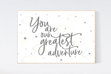Nursery decor neutral, you are our greatest adventure, gender neutral, beige gray, neutral colors, beige, adventure prints