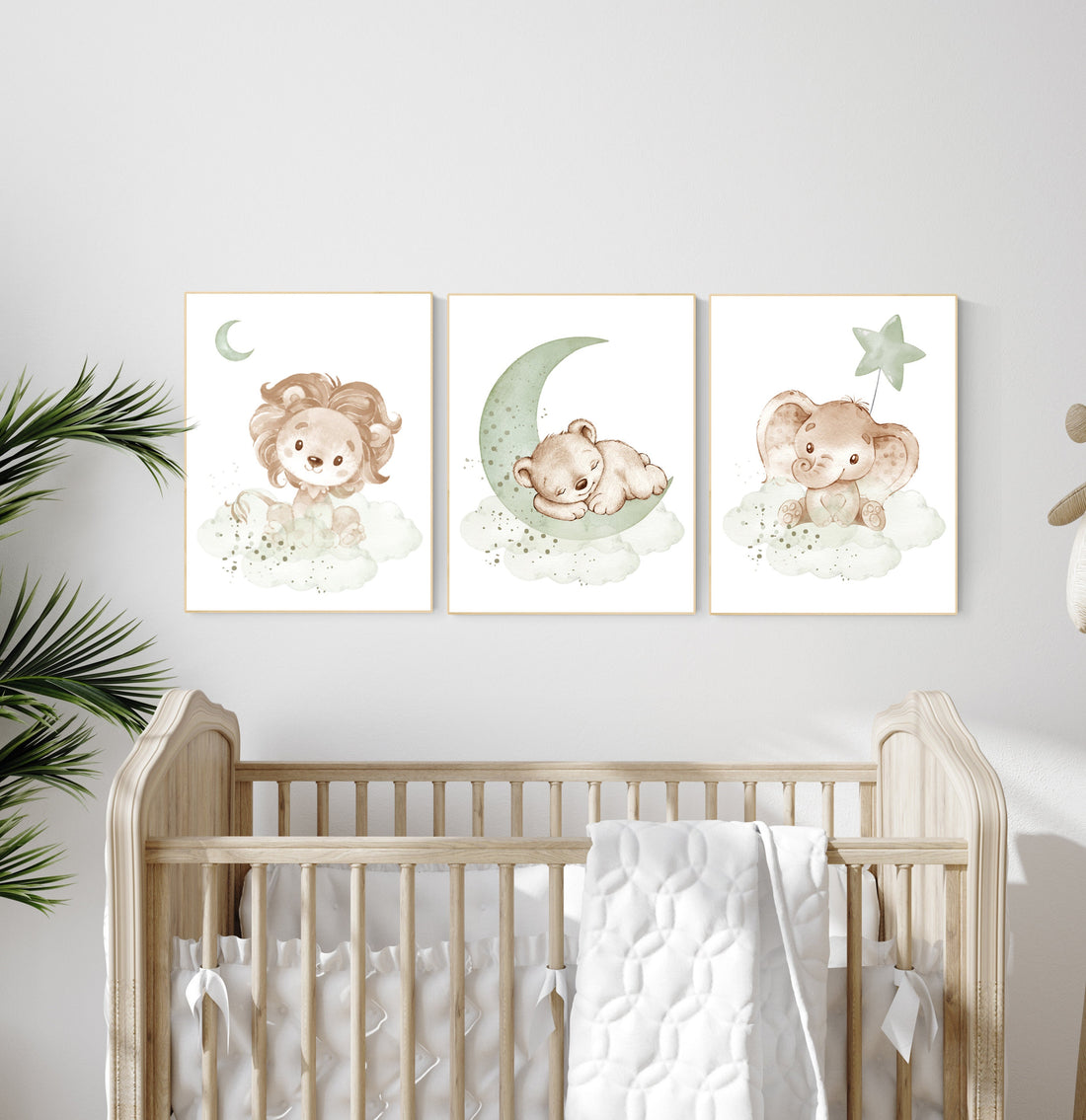 Nursery wall art animals, green nursery, gender neutral nursery, sage green, baby room decor, bear, elephant, lion, animal prints