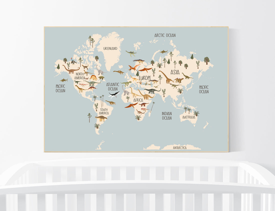 Safari animals nursery, Animal World Map, Map of the World, Playroom decor, Nursery world map, animal map, gender neutral, large size