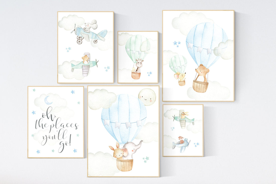 Nursery decor boy airplane, nursery decor boy hot air balloon, oh the places you&