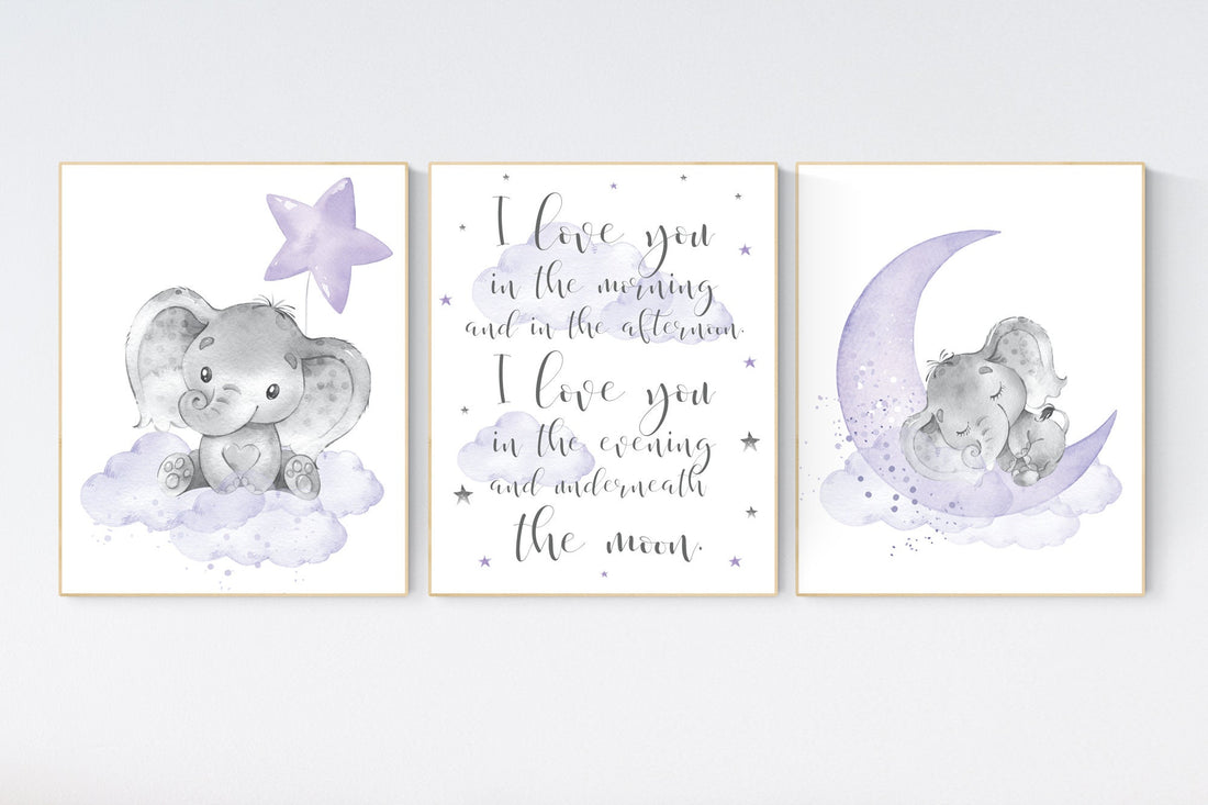 Girls room decor purple, Nursery decor girl purple, nursery decor elephant girl, moon and stars, lavender, star nursery, lilac nursery decor
