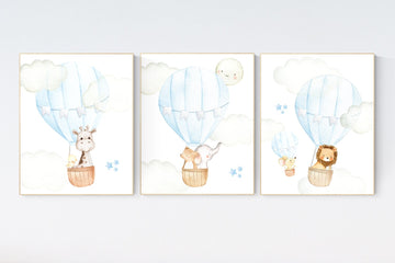 Nursery decor woodland animal, nursery decor boy, elephant, bear, giraffe, hot air balloon, nursery wall art animals, baby room art