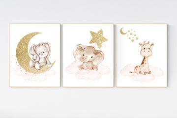 Nursery decor girl animals, blush gold nursery, Animal nursery, nursery decor girl, rabbit nursery, elephant nursery, giraffe nursery
