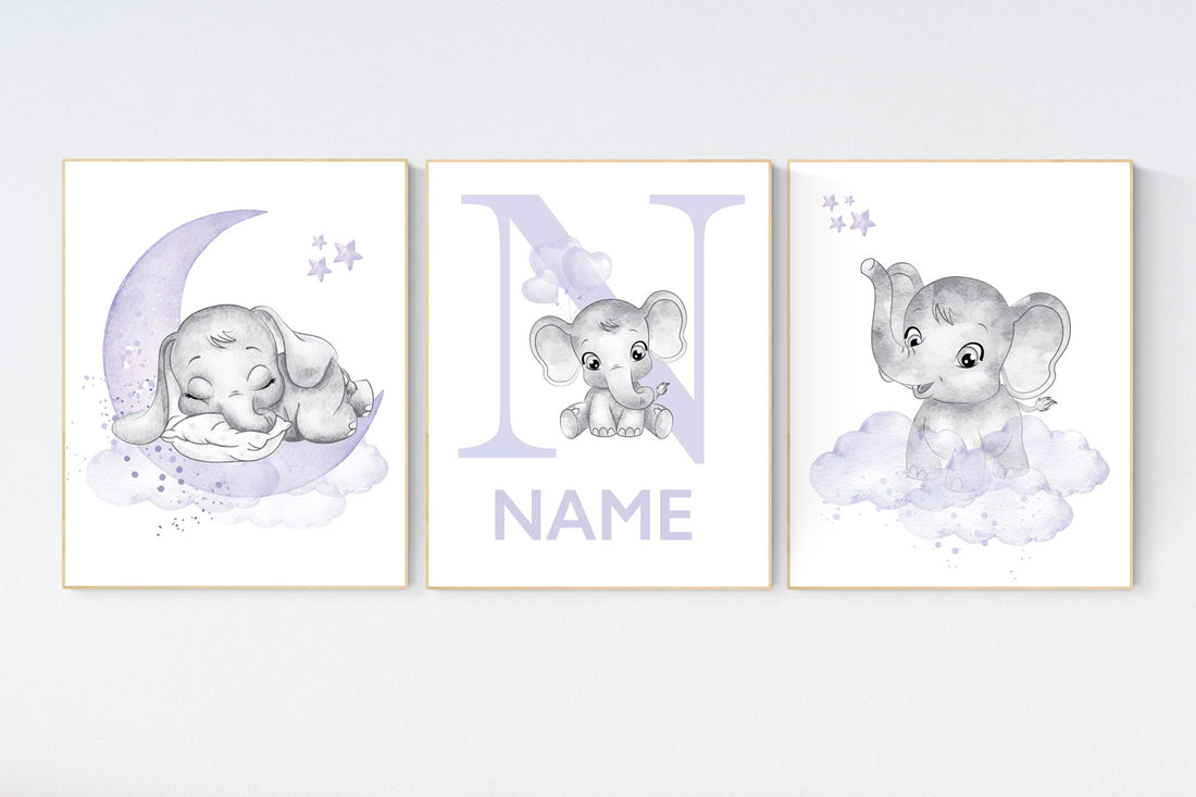 Nursery decor girl purple, nursery decor girl elephant, Girls room decor purple, moon and stars, lavender, star nursery, lilac nursery decor