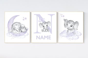 Nursery decor girl purple, nursery decor girl elephant, Girls room decor purple, moon and stars, lavender, star nursery, lilac nursery decor