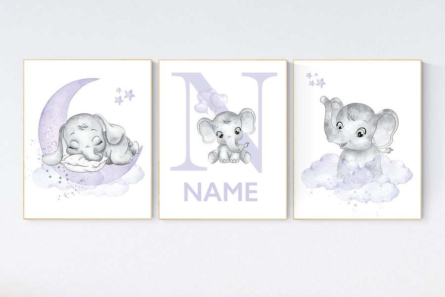Nursery decor girl purple, nursery decor girl elephant, Girls room decor purple, moon and stars, lavender, star nursery, lilac nursery decor
