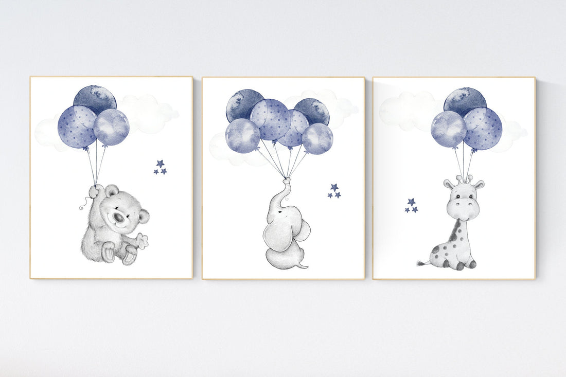 Nursery decor boy, animal nursery, navy blue nursery decor, elephant nursery, giraffe nursery, baby boy nursery room decor, bear nursery