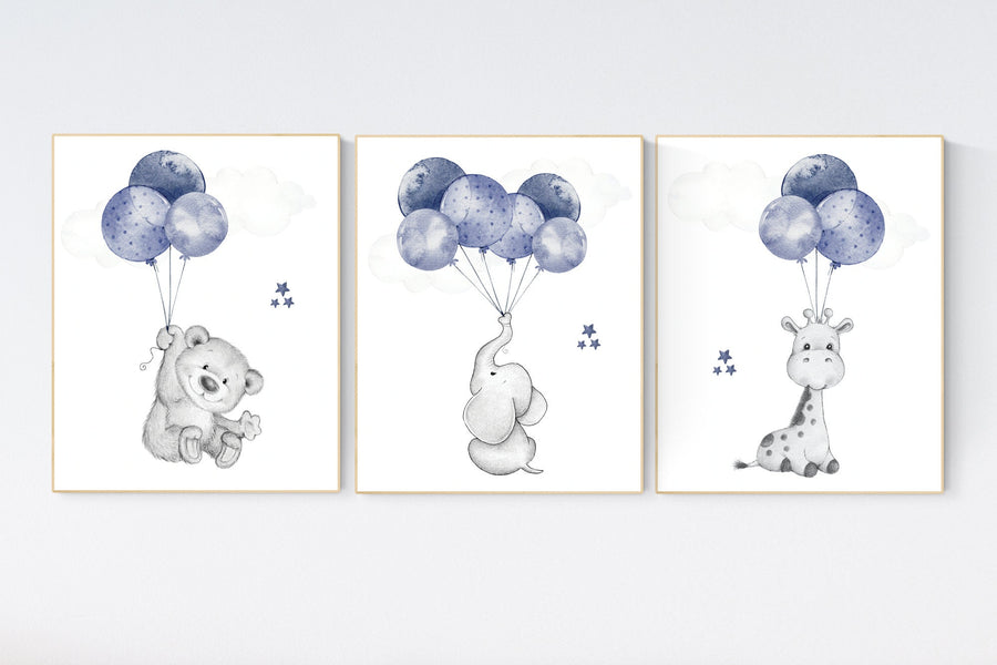 Nursery decor boy, animal nursery, navy blue nursery decor, elephant nursery, giraffe nursery, baby boy nursery room decor, bear nursery