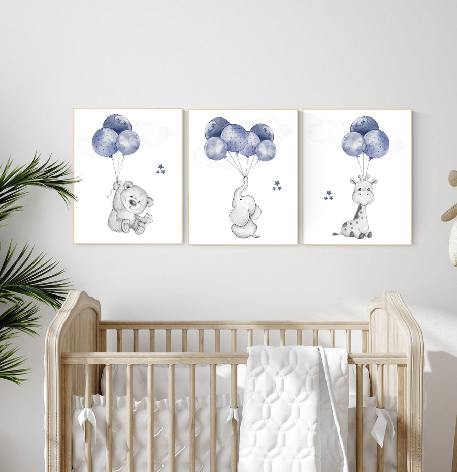 Nursery decor boy, animal nursery, navy blue nursery decor, elephant nursery, giraffe nursery, baby boy nursery room decor, bear nursery