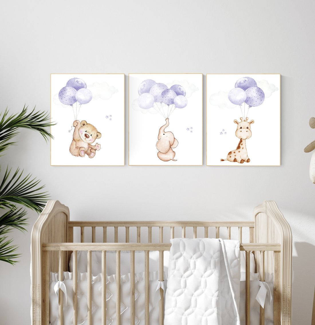 Nursery decor girl purple, animal prints for nursery, lavender nursery, animal nursery prints, balloon nursery, girl nursery room decor