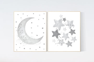 CANVAS LISTING: Grey nursery decor, gray nursery decor, sun and moon, grey, moon and stars nursery, gender neutral nursery wall art