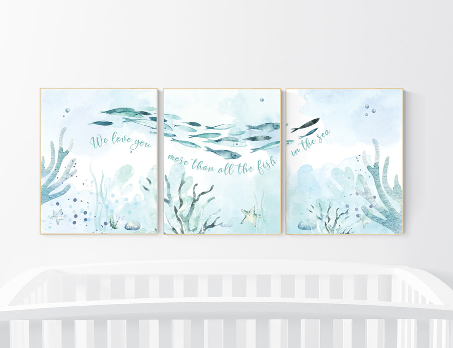 Under the sea wall art, Ocean nursery decor, Nautical nursery print set, under the sea nursery, gender neutral nursery, ocean, nautical