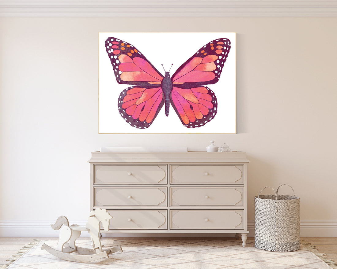 Nursery decor girl butterfly, pink nursery, Butterfly Nursery Art, butterfly prints, Butterfly Art, pink and orange, girls room decor