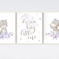 Nursery decor girl purple, cat nursery, Nursery decor girl lavender and gray, kitten nursery, girl nursery decor, cats print for nursery