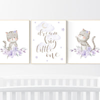 Nursery decor girl purple, cat nursery, Nursery decor girl lavender and gray, kitten nursery, girl nursery decor, cats print for nursery