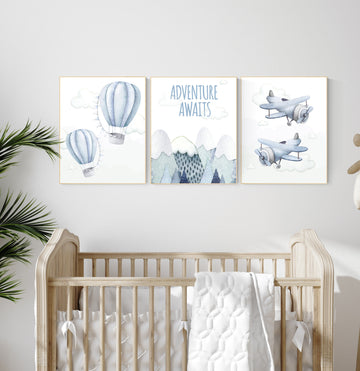 Nursery decor boy adventure, adventure nursery, travel theme nursery, hot air balloon nursery, plane nursery, boys room decor