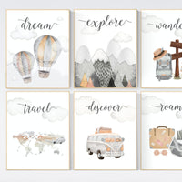 Travel nursery print, Explore nursery wall art, Baby boy nursery, Adventure Set of 6 prints, Camping Prints, Adventure Nursery Decor