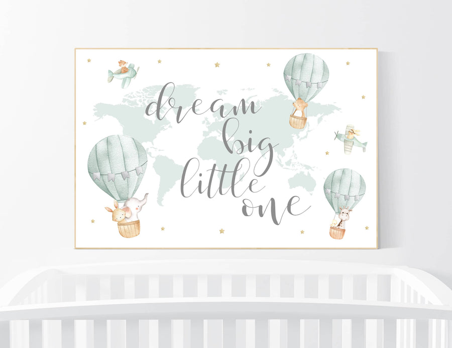 Nursery decor neutral, green, sage green wall art, gender neutral nursery decor, baby room decor, nursery prints neutral, hot air balloon