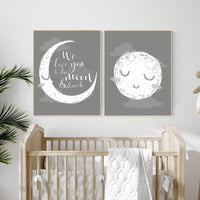 Grey nursery decor, gray nursery decor, sun and moon, grey, moon and stars nursery, gender neutral nursery wall art, sunshine, moon