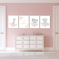 Boho nursery wall art, girl nursery decor, jungle animals, floral nursery, animal nursery prints, flower nursery, girl room decor