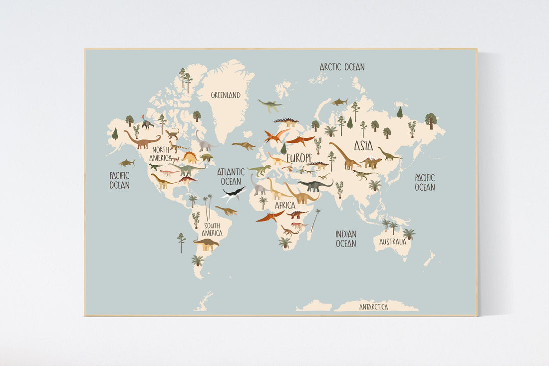 Safari animals nursery, Animal World Map, Map of the World, Playroom decor, Nursery world map, animal map, gender neutral, large size