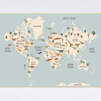 Safari animals nursery, Animal World Map, Map of the World, Playroom decor, Nursery world map, animal map, gender neutral, large size