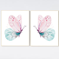 Butterfly nursery, girl nursery, Nursery decor girl pink and teal, butterfly nursery wall art, pink teal nursery, girl nursery decor