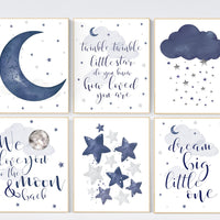 Nursery decor boy, navy nursery wall art boy, boys room decor, navy nursery set, quote prints, boy nursery prints, moon nursery
