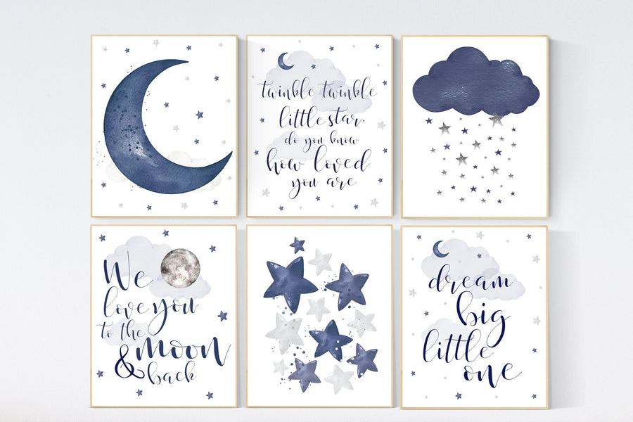 Nursery decor boy, navy nursery wall art boy, boys room decor, navy nursery set, quote prints, boy nursery prints, moon nursery