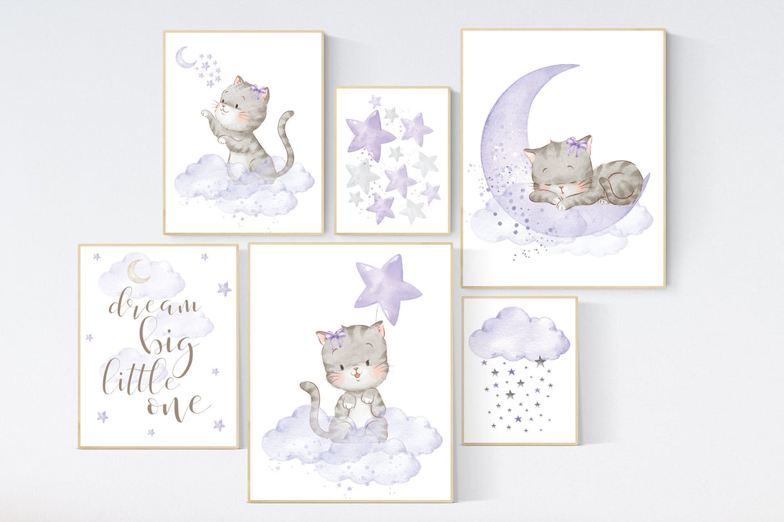 Nursery decor girl purple, cat nursery, Nursery decor girl lavender, kitten nursery, girl nursery decor, cats print for nursery, girls room