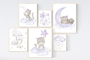 Nursery decor girl purple, cat nursery, Nursery decor girl lavender, kitten nursery, girl nursery decor, cats print for nursery, girls room