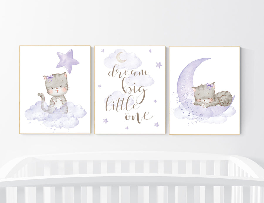 Nursery decor girl purple, cat nursery, Nursery decor girl lavender and gray, kitten nursery, girl nursery decor, cats print for nursery