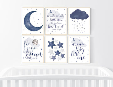 Nursery decor boy, navy nursery wall art boy, boys room decor, navy nursery set, quote prints, boy nursery prints, moon nursery