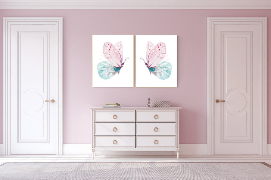 Butterfly nursery, girl nursery, Nursery decor girl pink and teal, butterfly nursery wall art, pink teal nursery, girl nursery decor