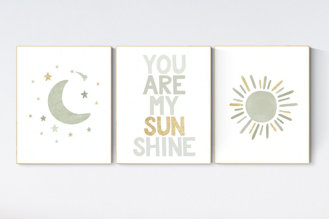 Nursery prints rainbow, gender neutral, sage green nursery wall decor, rainbow, sun, you are my sunshine, nursery decor neutral, green