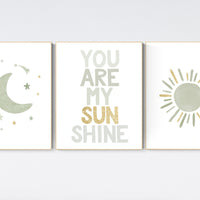 Nursery prints rainbow, gender neutral, sage green nursery wall decor, rainbow, sun, you are my sunshine, nursery decor neutral, green