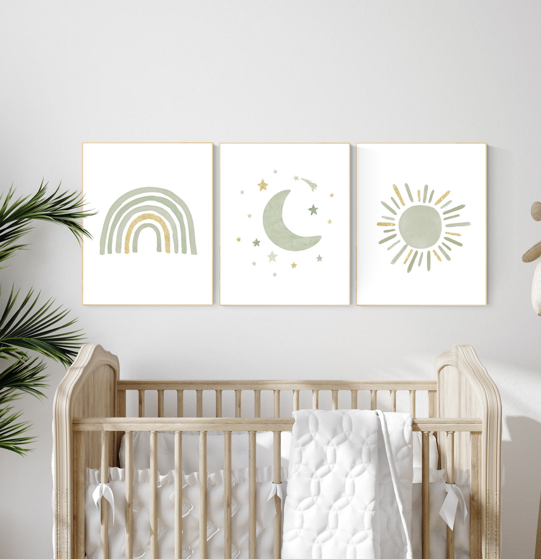 Nursery prints rainbow, gender neutral, sage green nursery wall decor, rainbow, sun, nursery decor neutral, green and gold