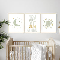 Nursery prints rainbow, gender neutral, sage green nursery wall decor, rainbow, sun, you are my sunshine, nursery decor neutral, green