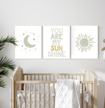 Nursery prints rainbow, gender neutral, sage green nursery wall decor, rainbow, sun, you are my sunshine, nursery decor neutral, green