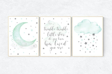 Mint nursery decor, twinkle twinkle little star, mint green nursery decor, mint green nursery, moon and stars nursery, gender neutral