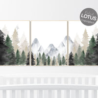 Sage Green Mountain Nursery Print: Adventure Theme Wall Art